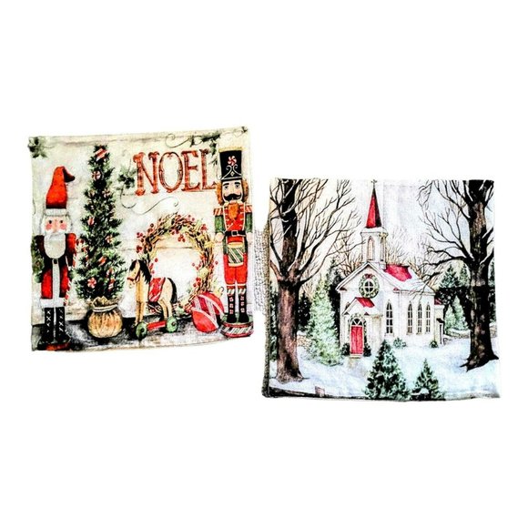 Christmas Pillow Covers 2 Pcs Country Church/Noel  18” X 18” Zip Decor Gift Sofa - Picture 6 of 6